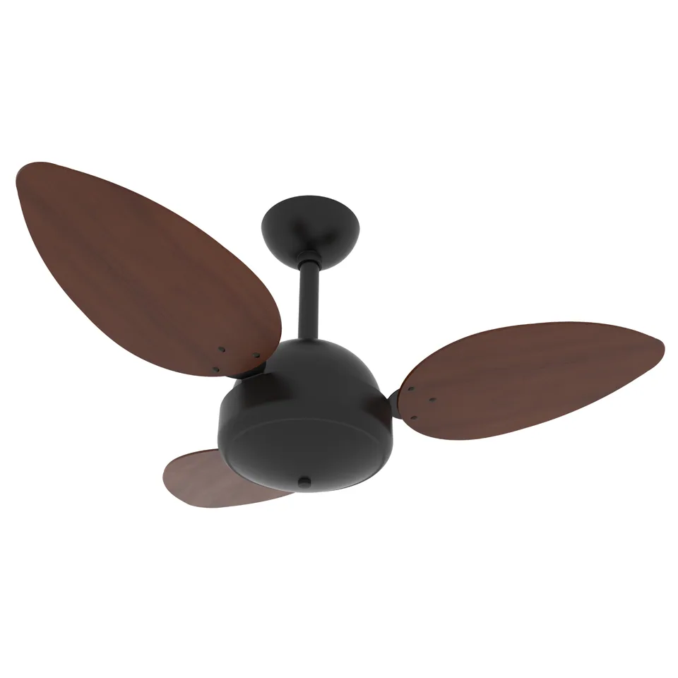 Prime Commerce 1057 – Corpo preto texturizado · 3 pás MDF tabaco