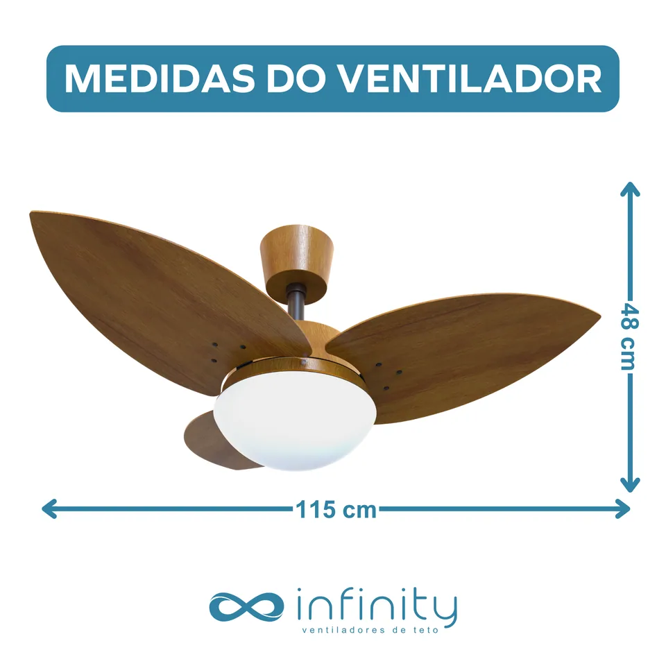 Medidas do ventilador · 3 pás imbuia