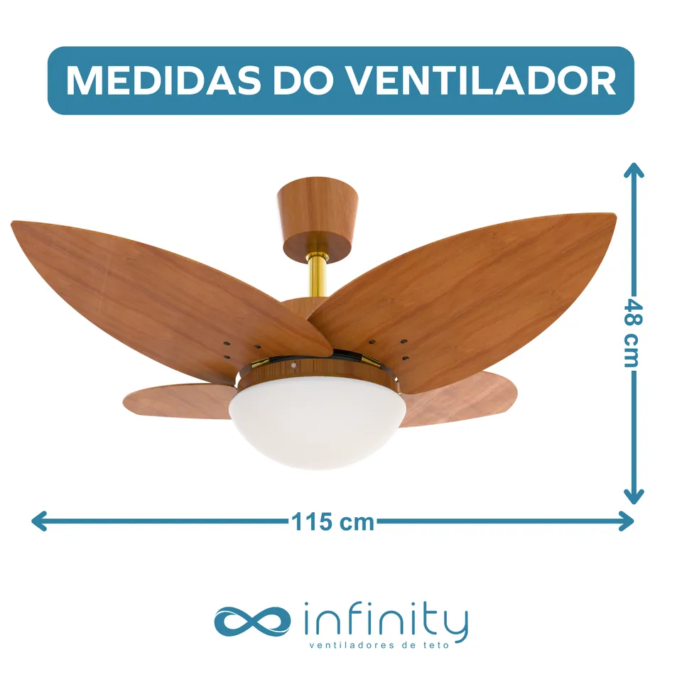 Medidas do ventilador · 4 pás freijó