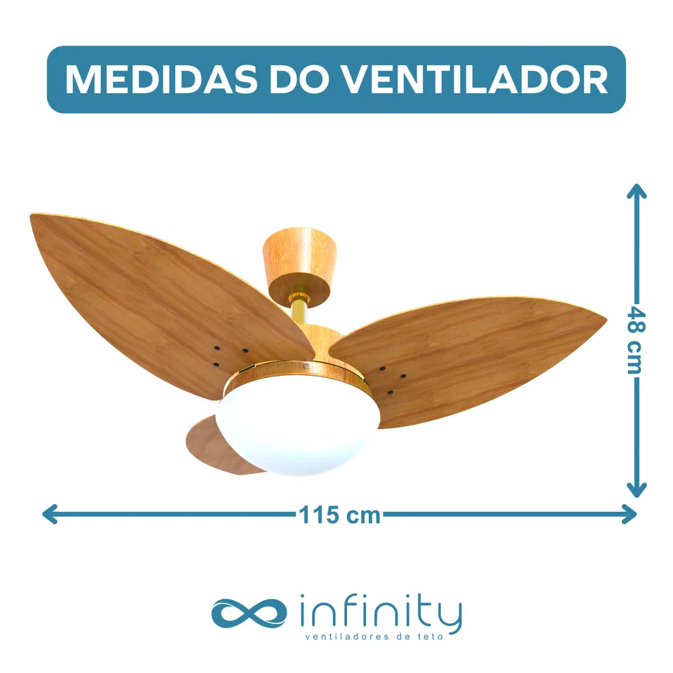 Medidas do ventilador · 3 pás freijó