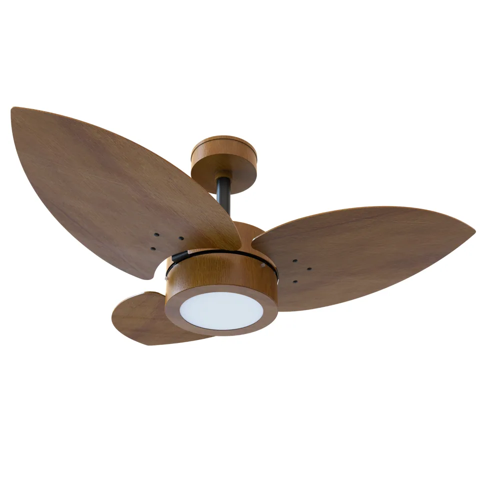 Lótus LED Madeira 1061 – Cano marrom texturizado · 3 pás MDF imbuia