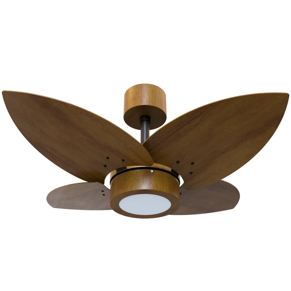 Lótus LED Madeira 1061 – Cano marrom texturizado · 4 pás MDF imbuia