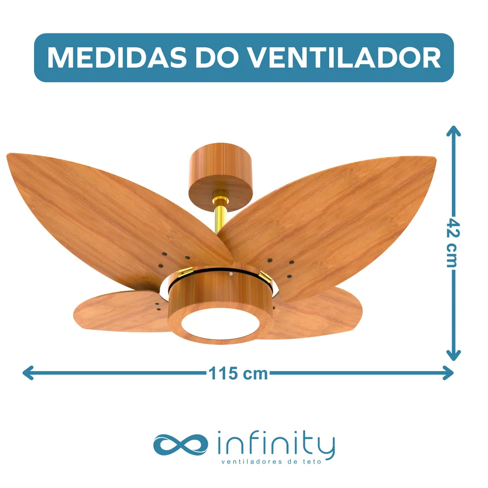 Medidas do ventilador · 4 pás freijó