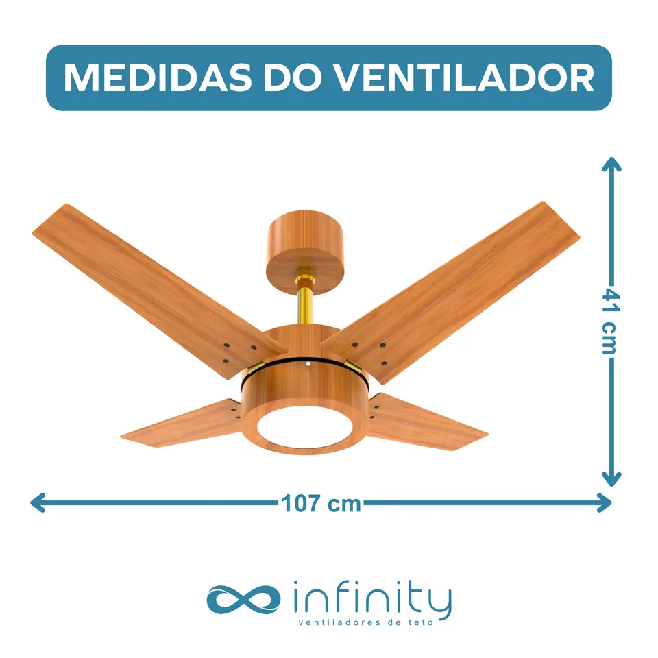 Medidas do ventilador · 4 pás freijó