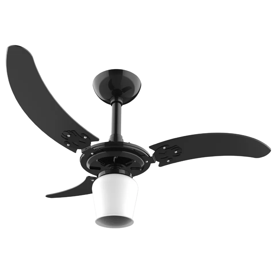 Plafon Pêra 2000 – Corpo preto brilho · 3 pás MDF preto