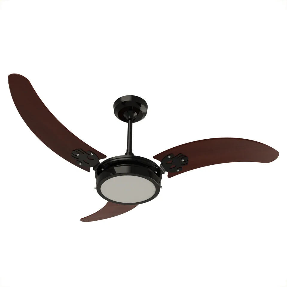 Soft LED 2002 – Corpo preto brilho · 3 pás MDF tabaco