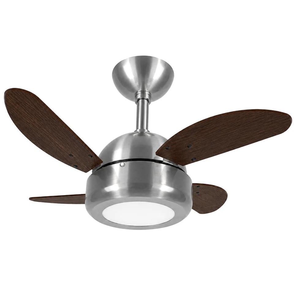 Lux LED Mini 1020 – Corpo escovado · 4 pás MDF tabaco