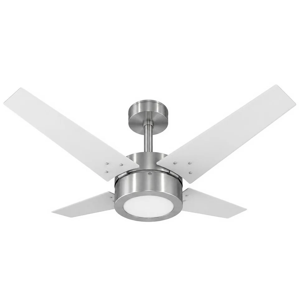 Línea LED 1054 – Corpo escovado · 4 pás MDF branco