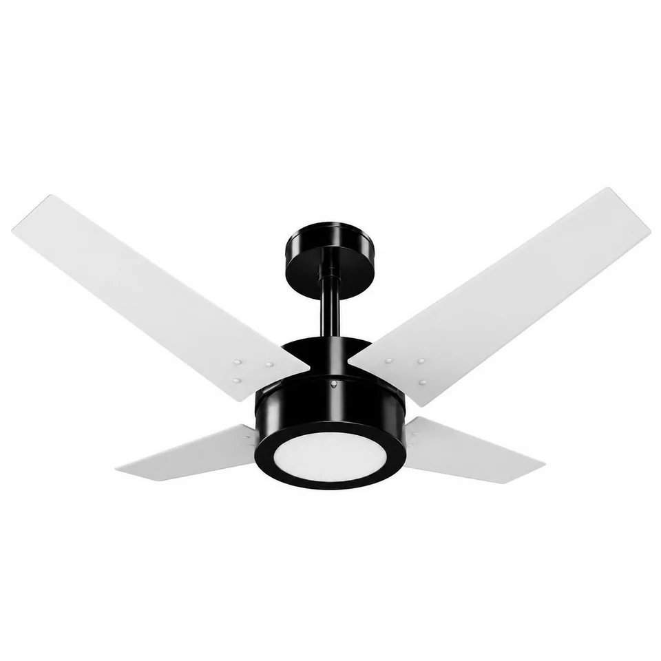 Línea LED 1054 – Corpo preto brilho · 4 pás MDF branco