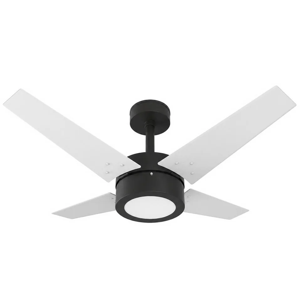 Línea LED 1054 – Corpo preto texturizado · 4 pás MDF branco
