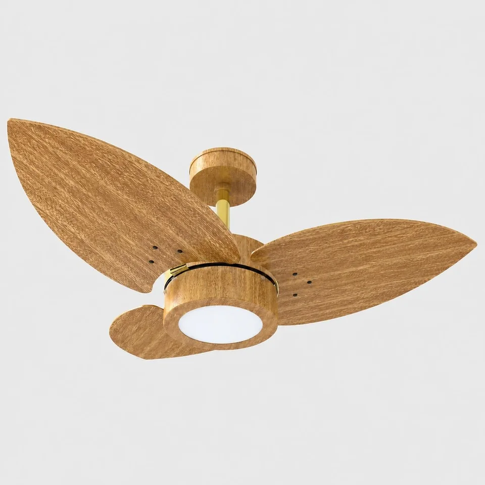 Lótus LED MDF UV 1061 – Cano dourado · 3 pás MDF freijó