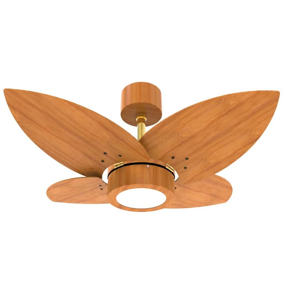 Lótus LED Madeira 1061 – Cano dourado · 4 pás MDF freijó