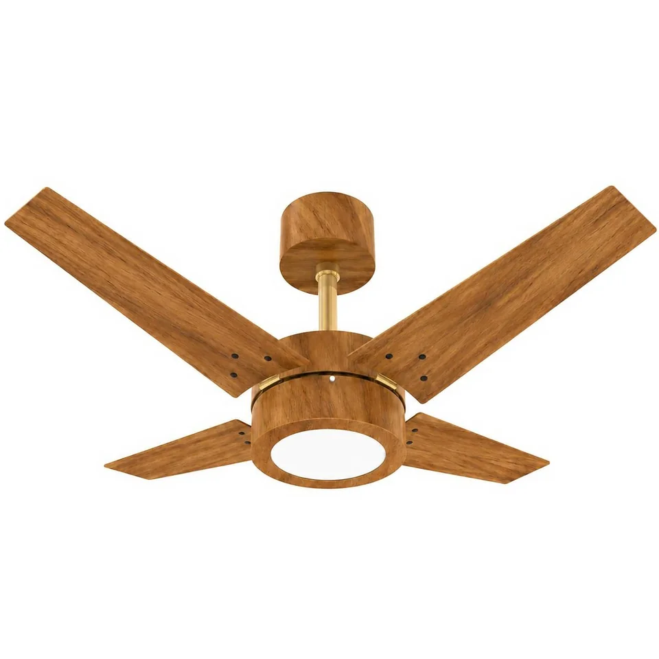 Línea LED Madeira 1062 – Cano dourado · 4 pás MDF freijó