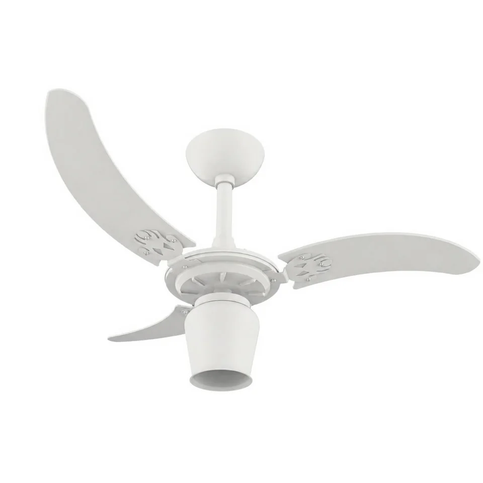 Plafon Pêra 2000 – Corpo branco texturizado · 3 pás MDF branco