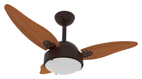 Ventilador de teto Max 1005 – corpo marrom texturizado · 3 pás MDF mogno