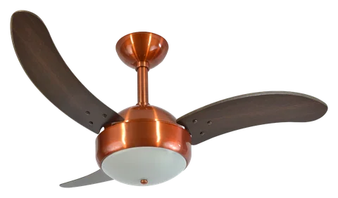 Ventilador de teto Max 1007 – corpo cobre · 3 pás MDF tabaco