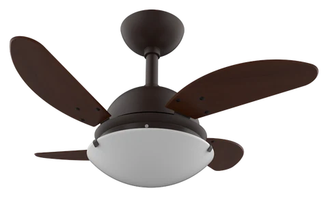Ventilador de teto Plus Mini 1019 – corpo marrom texturizado · 4 pás MDF tabaco