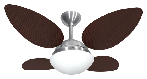 Ventilador de teto Prime 1024 – corpo escovado · 4 pás rattan tabaco