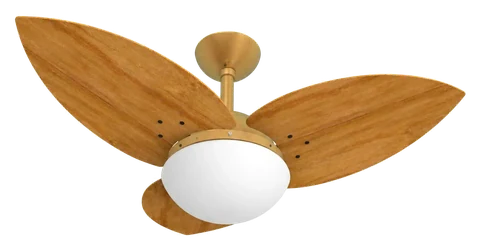 Ventilador de teto Lótus 1025 – corpo dourado · 3 pás MDF freijó