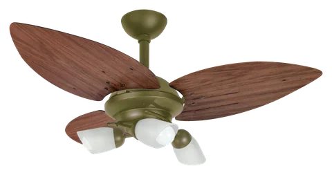 Ventilador de teto Lótus Tulipa 1026 – corpo verde fumê · 3 pás MDF imbuia