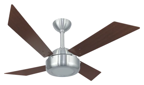 Ventilador de teto Tek LED 1043 – corpo escovado · 4 pás MDF tabaco