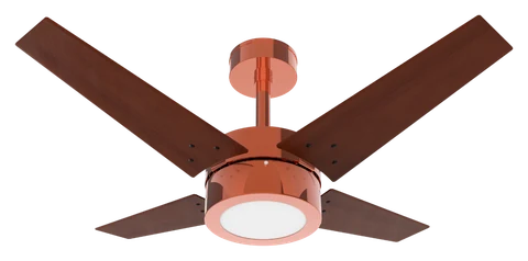 Ventilador de teto Línea LED 1054 – corpo cobre · 4 pás MDF tabaco