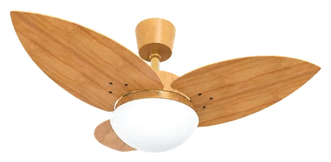 Ventilador de teto Lótus Madeira 1060 – corpo dourado · 3 pás MDF freijó