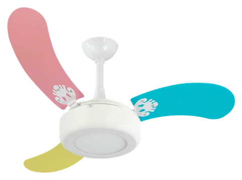 Ventilador de teto Child LED 2014 – corpo branco brilho · 3 pás MDF coloridas